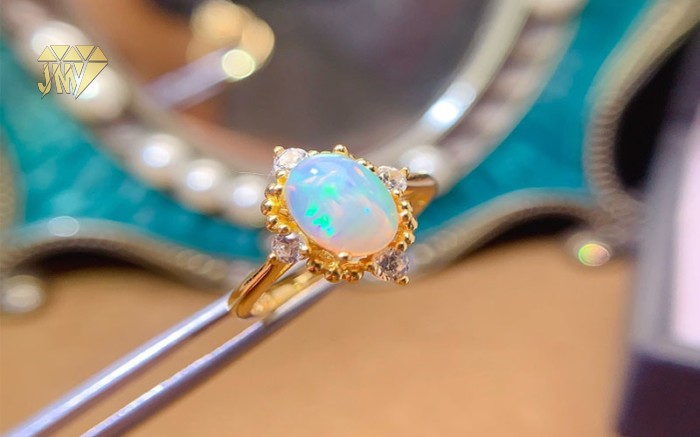 Natural opal ring 18k yellow gold plated