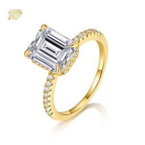 Diamond Fashion Ring Emerald Cut 1ct Moissanite Ring 925 Sterling Silver Rhodium 18k Yellow Gold