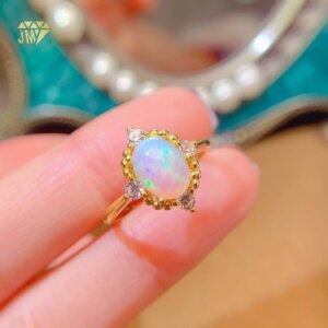 925 Silver Opal Anniversary Ring 18k Gold Plated Adjustable Size