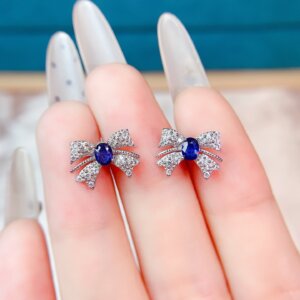 Natural Sapphire Stud Earrings in 925 Sterling Silver Rhodium Plated