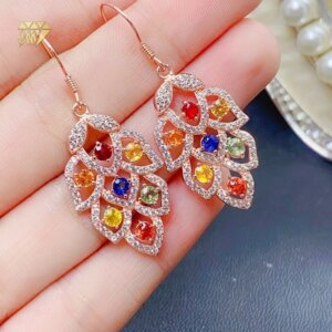 Unique Fashion Earrings Rainbow Gemstone Leaf Drop