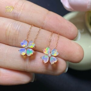 Sterling Silver Opal Necklace Leaf Clover For Gift